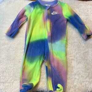 Nike Kids Footed One-Piece Fleece Romper in Neon Tie-Dye (Green, Blue, Purple)